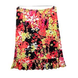 Passports Womens Floral Ruffle Hem Skirt Pink Orange Green‎ Black Size Medium